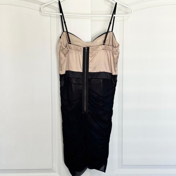 Tan Black Fitted Corset Mini Dress with Adjustable Straps, Size Small - Picture 2 of 3